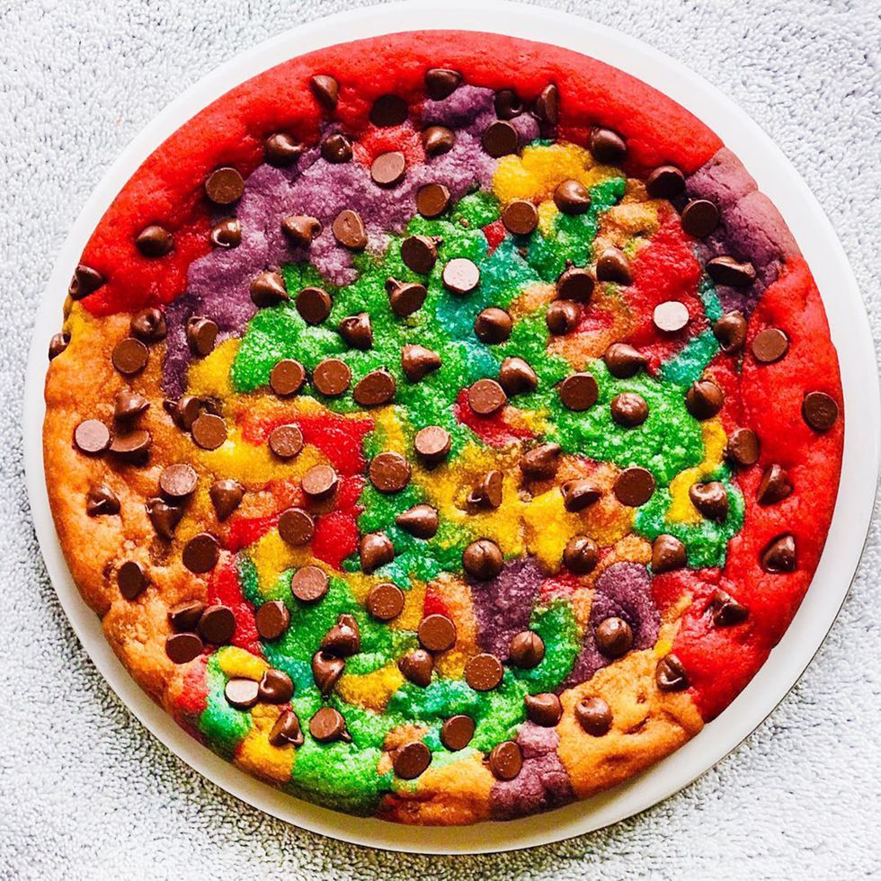 Rainbow Chocolate Chip Cookie Cake