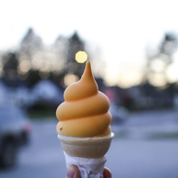 A butterscotch dipped soft serve ice cream a butterscotch dipped soft serve ice cream